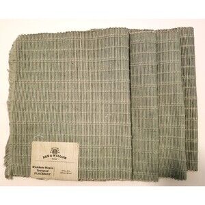 Bee & Willow Placemats Wiekham Weave Textured Cotton Green New Tags 13" X 19"